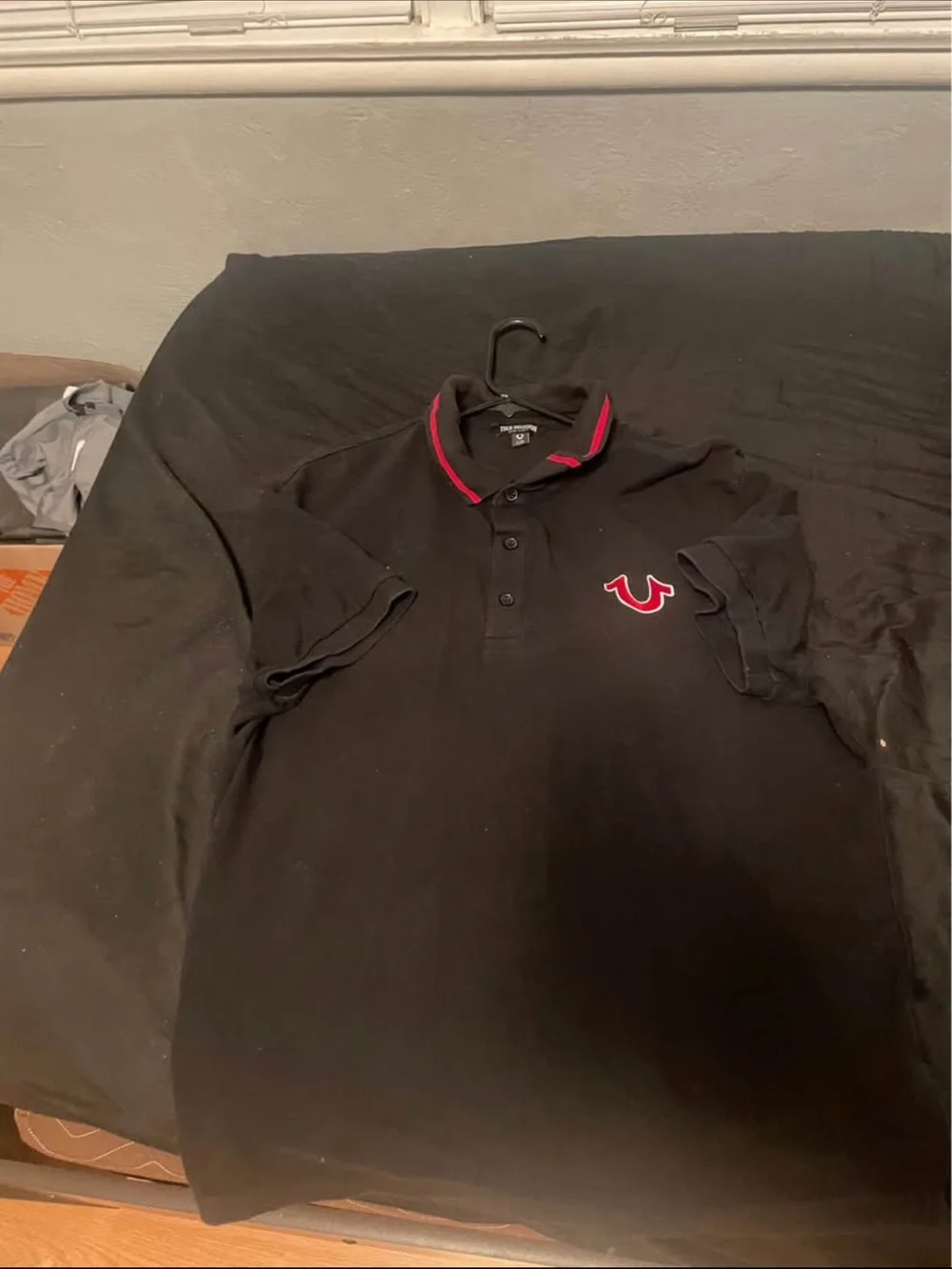 True Religion Black Polo with Red Trim and Logo